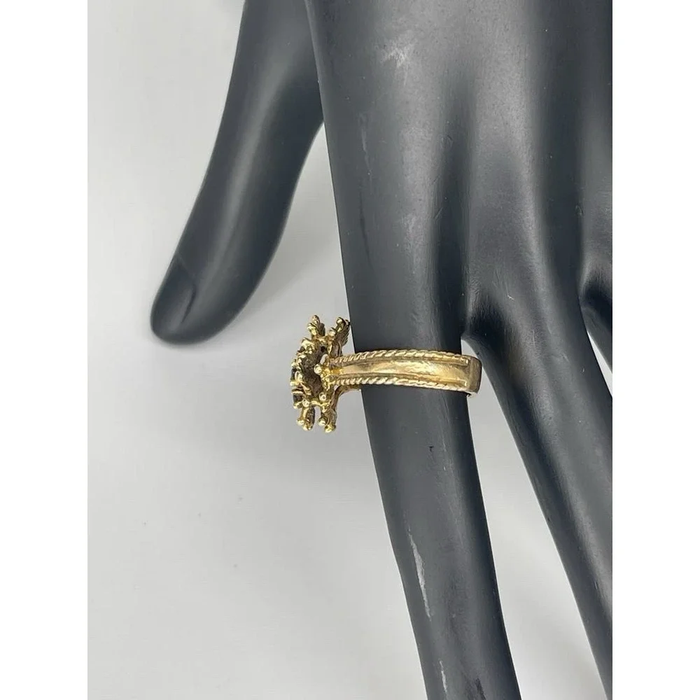 Vintage 14K Yellow Gold Black Stone Cluster Ring Floral Estate Jewelry 5.34g